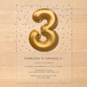 金モダン箔バルーン3歳の誕生日 アクリル招待状 (正面)
