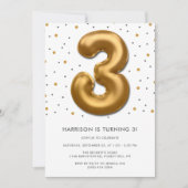金モダン箔バルーン3歳の誕生日 招待状 (正面)