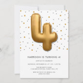 金モダン箔バルーン4歳の誕生日 招待状 (正面)