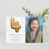 金モダン箔バルーン4thバースデーフォト 招待状 (スタンド正面)