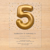 金モダン箔バルーン5誕生日 アクリル招待状 (正面)