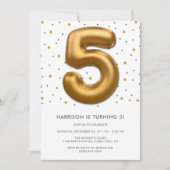金モダン箔バルーン5誕生日 招待状 (正面)