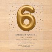 金モダン箔バルーン6誕生日 アクリル招待状 (正面)