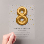 金モダン箔バルーン8誕生日 アクリル招待状 (インサイチュ (ポータブル))
