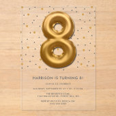 金モダン箔バルーン8誕生日 アクリル招待状 (正面)