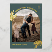 金モダン箔パインクリスマスフォトホリデーカード 箔招待状 (正面)