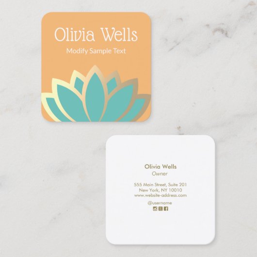 金モダン箔フェイクロータスフラワースクエアビジネス スクエア名刺 (正面/裏面)