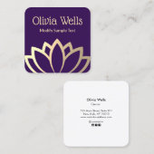 金モダン箔フェイク蓮の花紫 スクエア名刺 (正面/裏面)