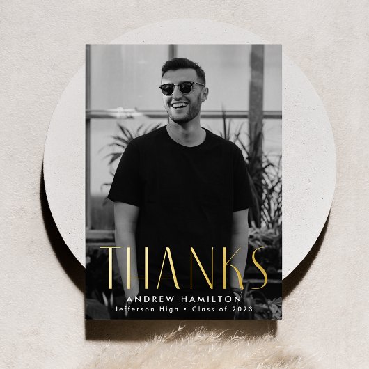 金モダン箔フォト卒業サンキューカード 箔招待状