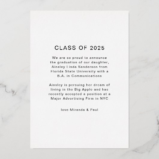 金モダン箔フォト研究発表 箔招待状 (裏面)