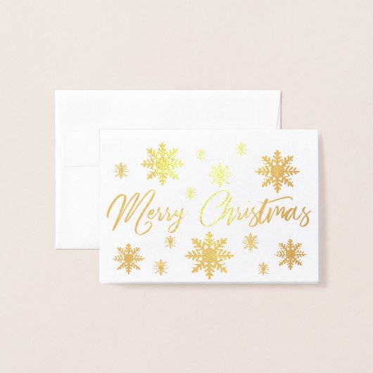 金モダン箔メリークリスマススノーフレーク写真 箔カード (封筒付き正面)