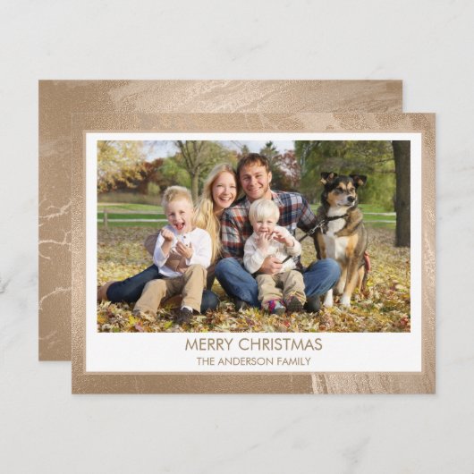 金モダン箔メリークリスマスファミリー写真 シーズンカード (正面/裏面)