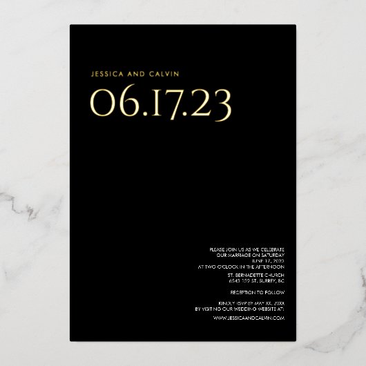 金モダン箔文字結婚式招待状 箔招待状 (正面)