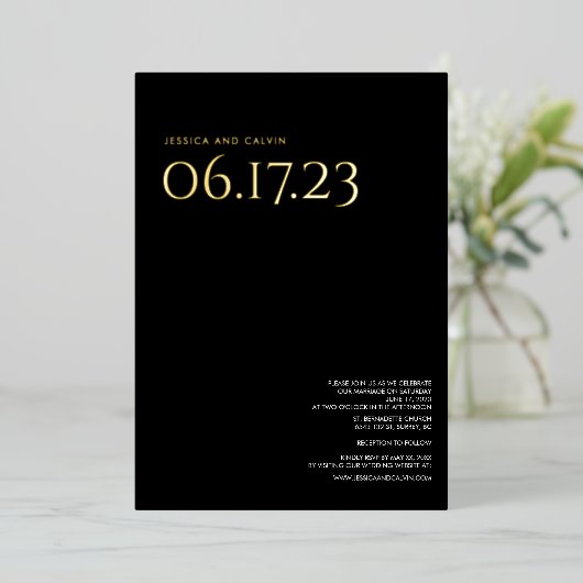 金モダン箔文字結婚式招待状 箔招待状 (立ち正面)