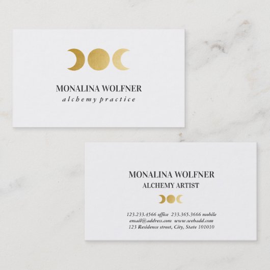 金モダン箔月相エレガントシンプルフェイク 名刺 (正面/裏面)