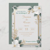 金モダン箔詳細のミニマ結婚リスト 招待状 (正面/裏面)