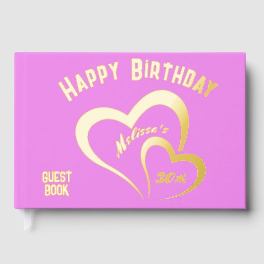金モダン箔誕生日オンピンクモノグラムスモール ゲストブック (正面)