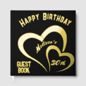 金モダン箔誕生日オンブラック – モノグラム | ゲストブック (正面)