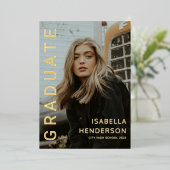 金モダン箔2写真卒業発表 箔招待状 (立ち正面)