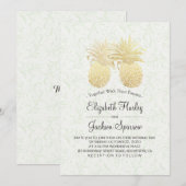 金モダン結婚箔エレガントパイナップル対 招待状 (正面/裏面)