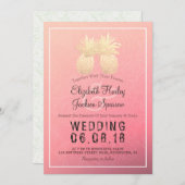 金モダン結婚箔エレガントパイナップル対 招待状 (正面/裏面)