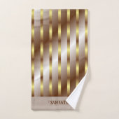 金モダン色の縦線（茶色） バスタオルセット (ハンドタオル)