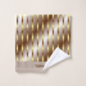 金モダン色の縦線（茶色） バスタオルセット (ウォッシュタオル)