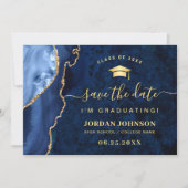 金モダン金海軍ブルーマーブル卒業QR セーブザデート (正面)