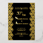 金モダン金50周年記念レトロお祝い 箔招待状 (正面)