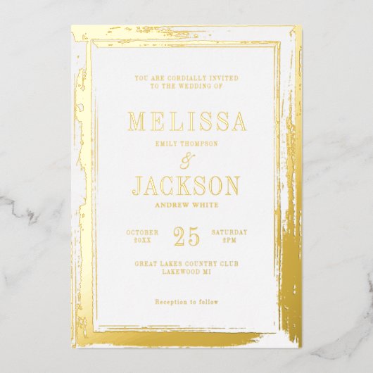 金モダン額結婚枠 箔招待状 (正面)