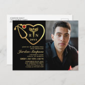 金モダン額PHOTO看護卒業招待状 ポストカード (正面/裏面)