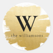 金モノグラムのフェイク箔ブラシ封筒用シール ラウンドシール (正面)