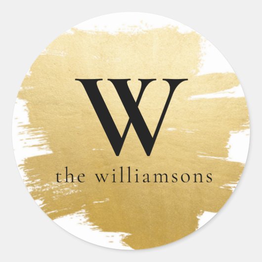 金モノグラムのフェイク箔ブラシ封筒用シール ラウンドシール (正面)