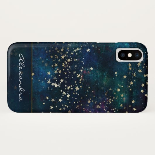 金モノグラムの箔の星を持つ青い夜空 Case-Mate iPhoneケース (裏面(横))