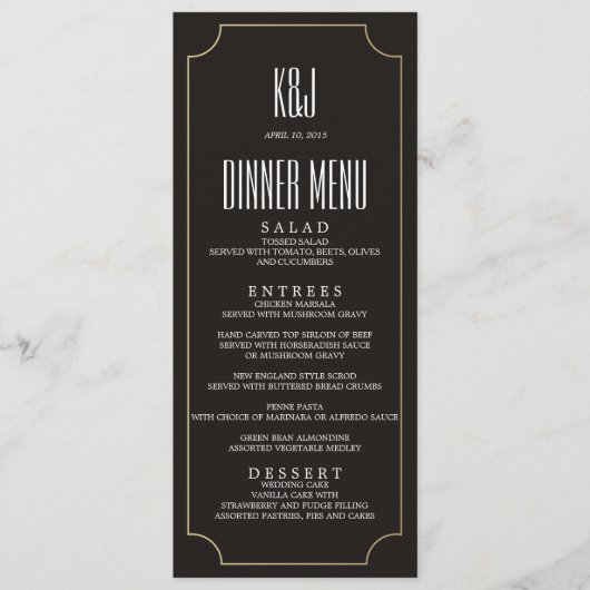 金モノグラムの魅力的な結婚式夕食メニュー メニュー (正面)