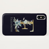 金モノグラムイニシャルE青いバラの花 フラワーモチーフ 名前入り Case-Mate iPhoneケース (裏面(横))