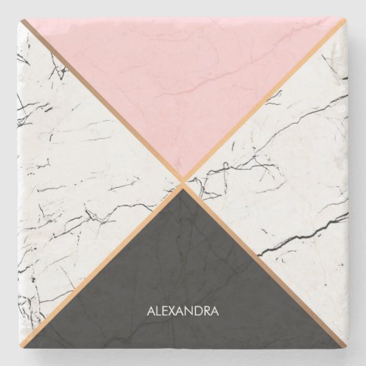 金ラインが付いている白い大理石 ストーンコースター (正面)