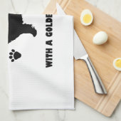 金レトリーバー犬のデザイン キッチンタオル (四つ折り)