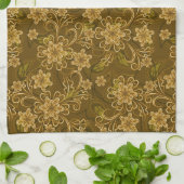 金ヴィンテージの花柄パターン キッチンタオル (折り畳み)