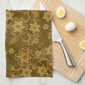 金ヴィンテージの花柄パターン キッチンタオル (四つ折り)