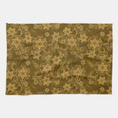金ヴィンテージの花柄パターン キッチンタオル (横)
