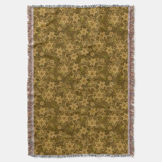 金ヴィンテージの花柄パターン スローブランケット (正面縦)