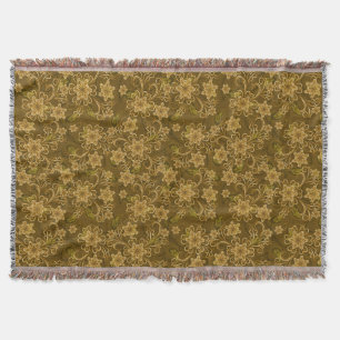 金ヴィンテージの花柄パターン スローブランケット