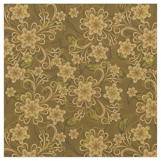 金ヴィンテージの花柄パターン ファブリック (クローズアップ)
