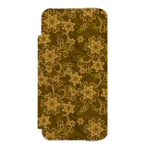 金ヴィンテージの花柄パターン iPhone SE/5/5sウォレットケース
