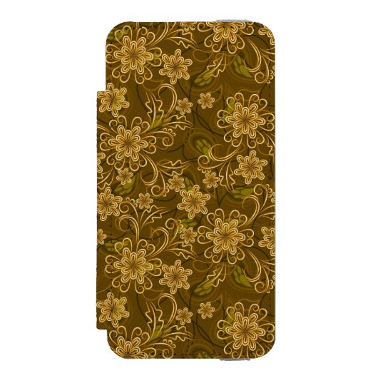 金ヴィンテージの花柄パターン INCIPIO iPhoneウォレットケース (フォリオ 正面)