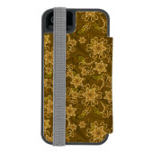 金ヴィンテージの花柄パターン INCIPIO iPhoneウォレットケース (フォリオ裏面)