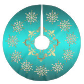 金休日の雪片のティール(緑がかった色) ブラッシュドポリエステルツリースカート (正面)