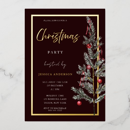 金伝統的箔クリスマスツリークリスマスパーティー 箔招待状 (正面)