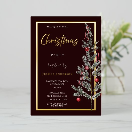 金伝統的箔クリスマスツリークリスマスパーティー 箔招待状 (立ち正面)